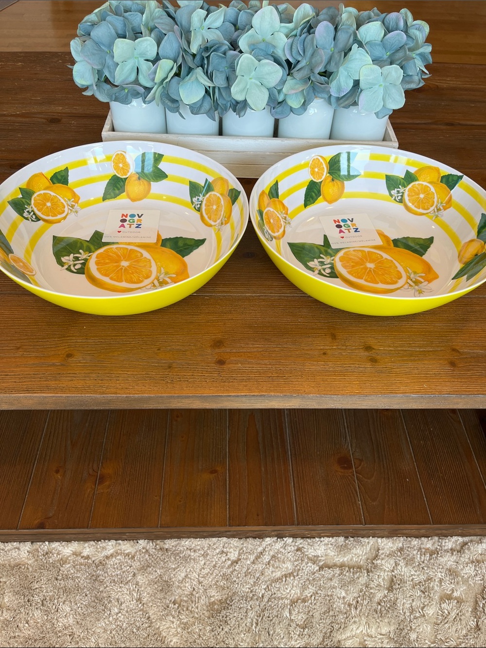 NWT Lemon Melamine Serving Bowls – Bright Yellow (Set of 2)